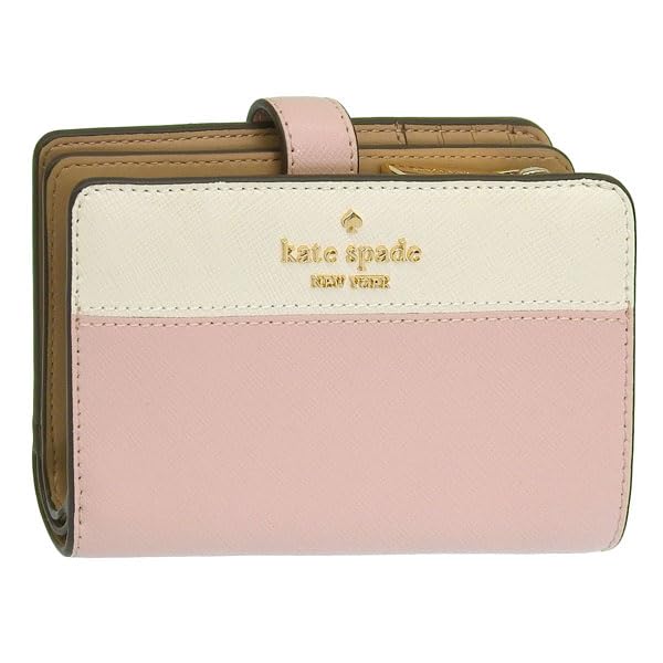 Kate Spade Women's Bifold Wallet, Compact, Outlet Brand, Pink Ivory Leather, Madison Colorblock Saffiano Le Medium Compact Bifold Wallet, KC511 650.