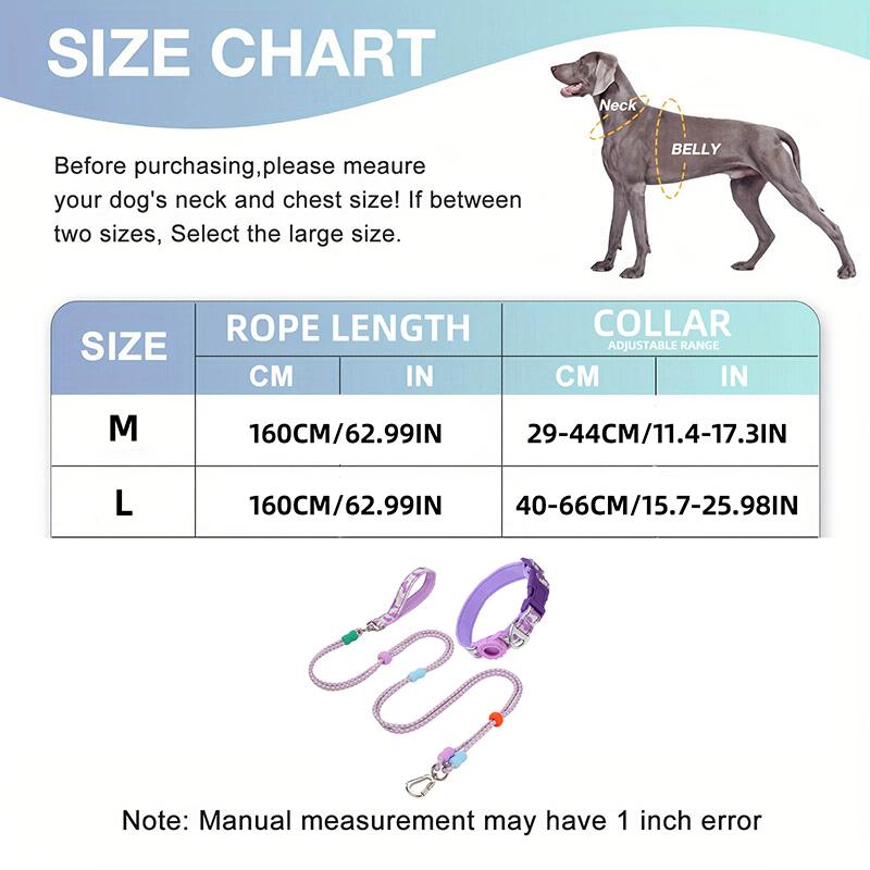 Dog Leash & Collar Set with AirTag Holder For Small Medium Large Dogs,5 FT Double Rope Leashes with Adjustable Reflective Collar