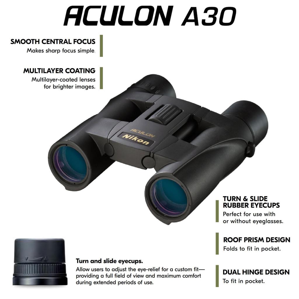 Nikon Bino 10x25 Aculon A30 Binoculars NIK 8263 Black