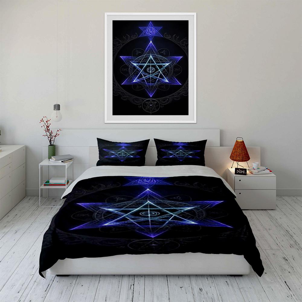 Mystisches Blau Pentagram Bettwäscheset Bettwäscheset (1 Bettbezug, 2 Kissenbezüge, Bettdecke nicht enthalten)