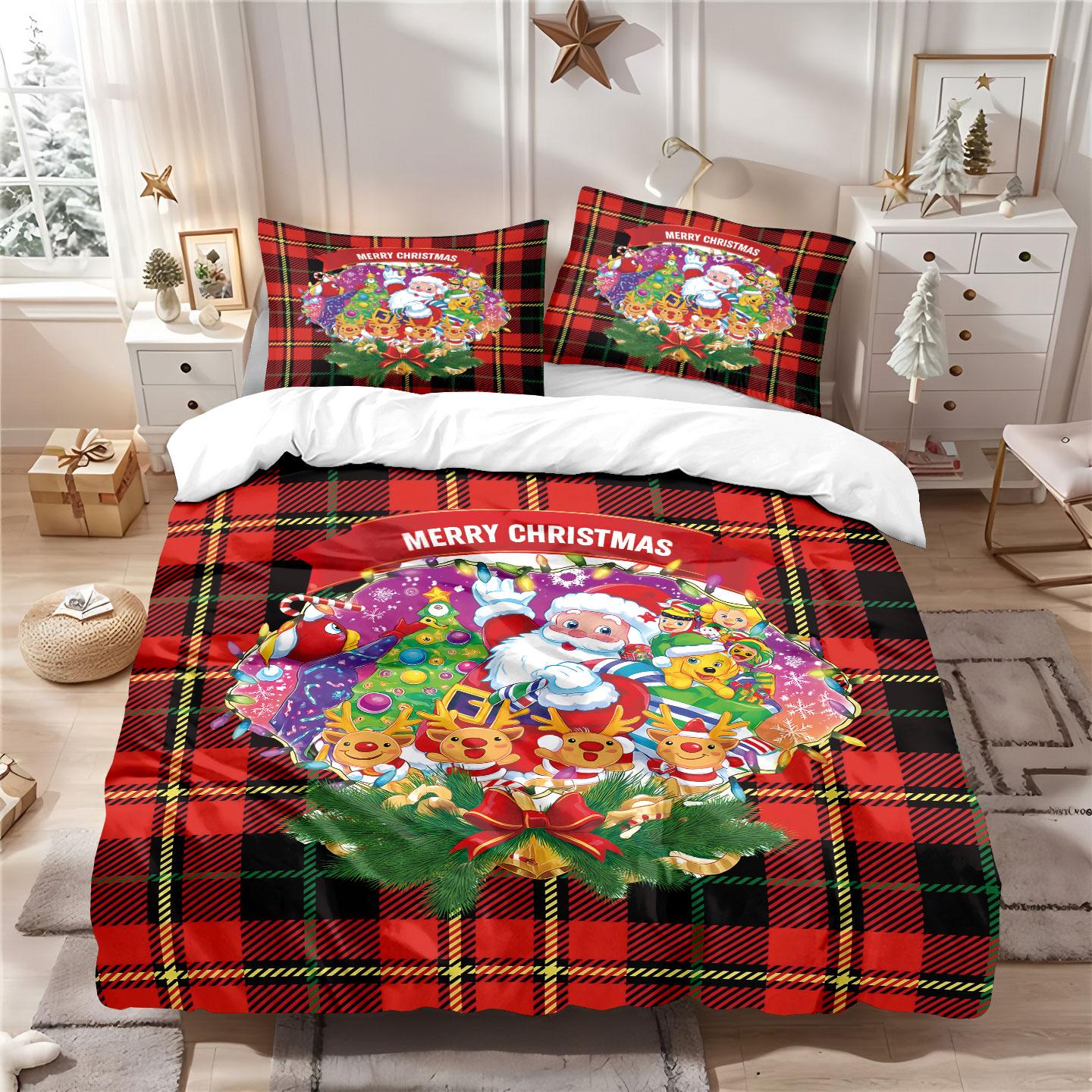 

Набор из 3 предметов пухового одеяла без наполнителя с принтом Санта-Клауса в нескольких размерах для украшения спальни и общежития, удобный 135x200cm-EU-Single&set