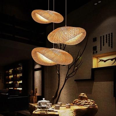Retro Bamboo Weaving Chandelier Lamp Hanging LED Ceiling Light Wicker Fixtures Rattan Woven Droplight for Home Bedroom Decors