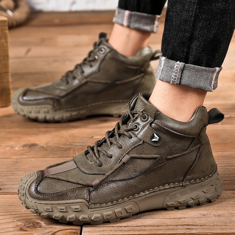 38-46 Übergröße Herren Handgefertigtes Muster Leder Bequeme Weiche Socke Stiefeletten Herbst Winter Herrenstiefel Handgefertigter Lederschuh