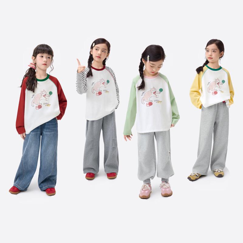 Xiaoyinman Girls' Cat Print Round Neck Long-Sleeve T-Shirt