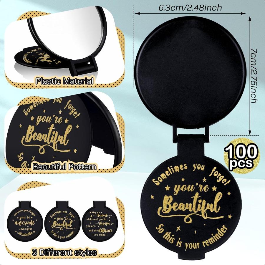 

100 шт. Компактное зеркало оптом Черный Подарки для женщин Маленькое вдохновляющее карманное зеркало для сумочки Ручное зеркало Портативное круглое складное для макияжа United States