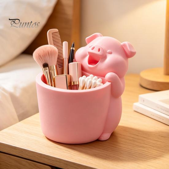 Large Capacity Pencil Holder 3D Printed Cute Piggy Storage Pot, Cartoon Pig Shaped Pen Holder, Makeup Brush Cup for Vanity Organizer, Multifunctional