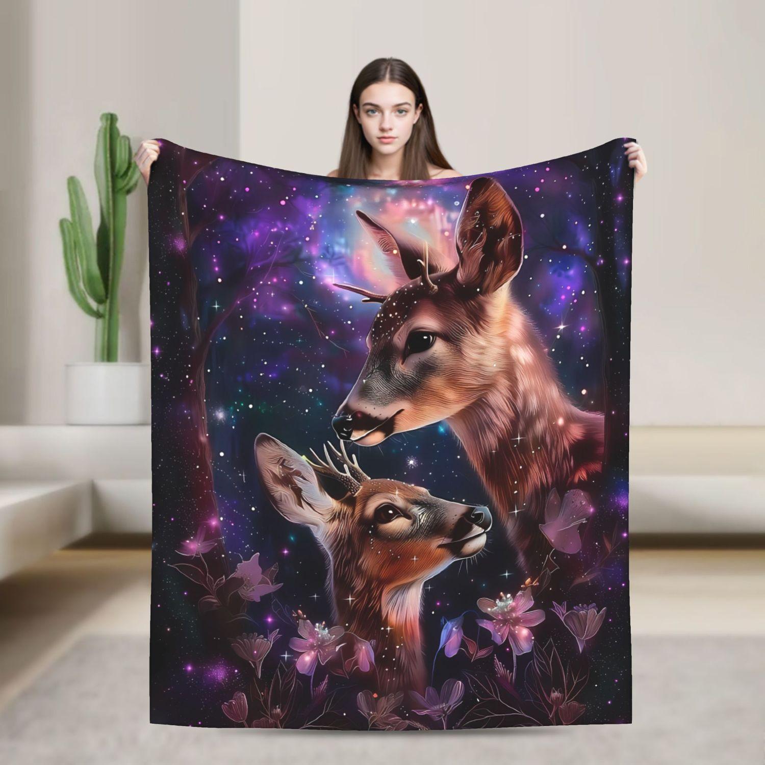 

280gsm Moose Northern Sky Blanket - Heavyweight Soft Flannel Throw 70x100cm