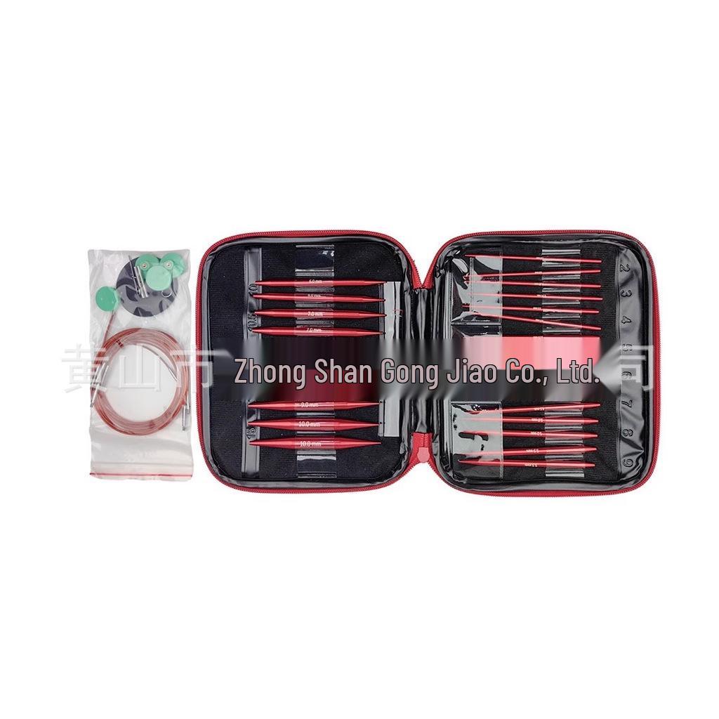 Juego de Agujas Circulares de Tejer de Aluminio Anodizado Rojo Mate, 13 Pares con Cables de Repuesto Desmontables para Suéteres de Punto de Cruz