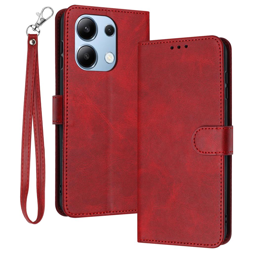 Coque de Téléphone Portable pour Xiaomi Redmi Note 13 4G Housse en Cuir Texture Veau avec Lanière