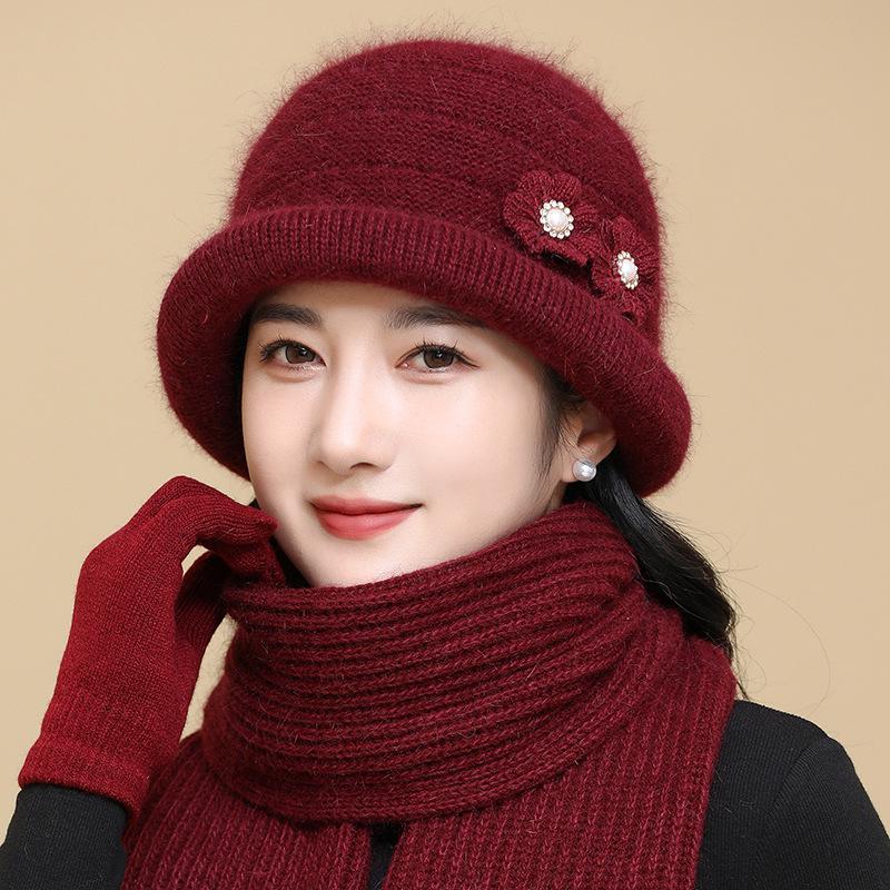 

Осенне-зимние шерстяные шапки для пожилых матерей среднего возраста, теплые вязаные шапки для пожилых женщин с добавлением бархата, однотонные шапки-тазики с закатанным краем в наличии