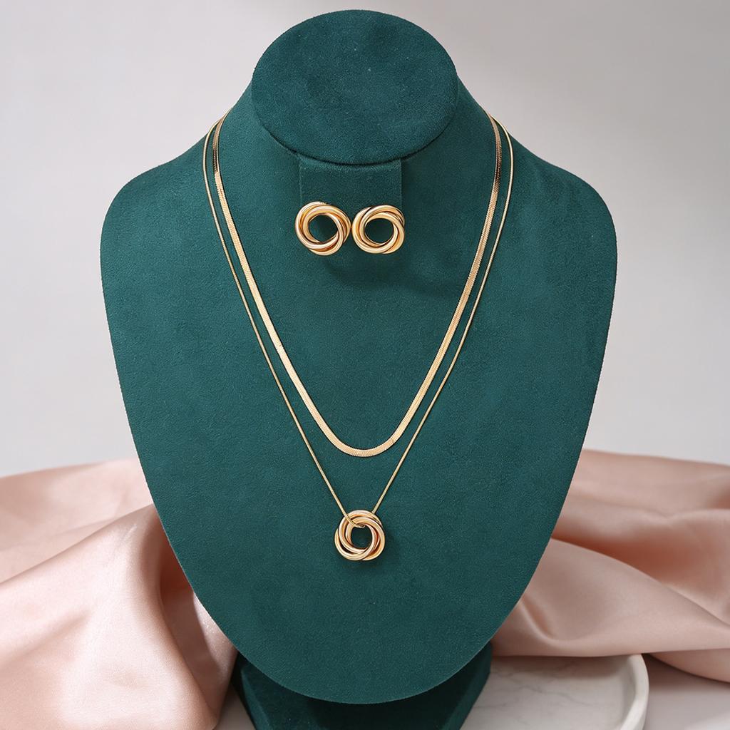 Hot-selling creative ring love shape pendant necklace women's and earrings elegant versatile jewelry set