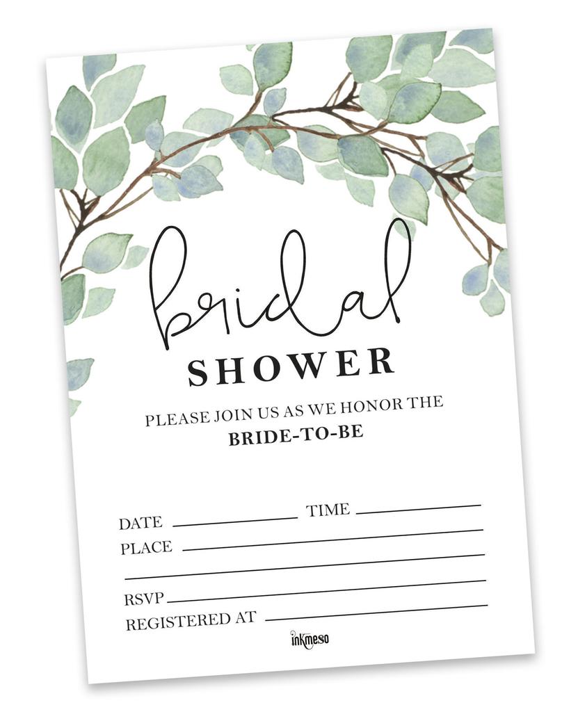 Inkdotpot 30A  GreeneryA  Fill-In Style Bridal Shower Invitations Wedding Blank