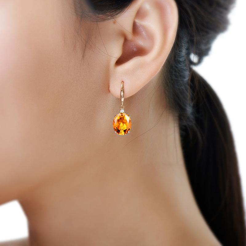 Wish Citrine Long Earrings Women'S 18K Gold Oval Earrings Colored Gemstone Champagne Gold Jewelry