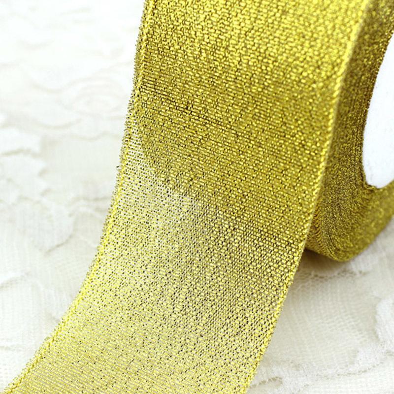 (25 Yards/roll) 50mm Gold And Silver Christmas Gift Packaging Ribbon High Quality Wedding Shiny Metal Ribbon
