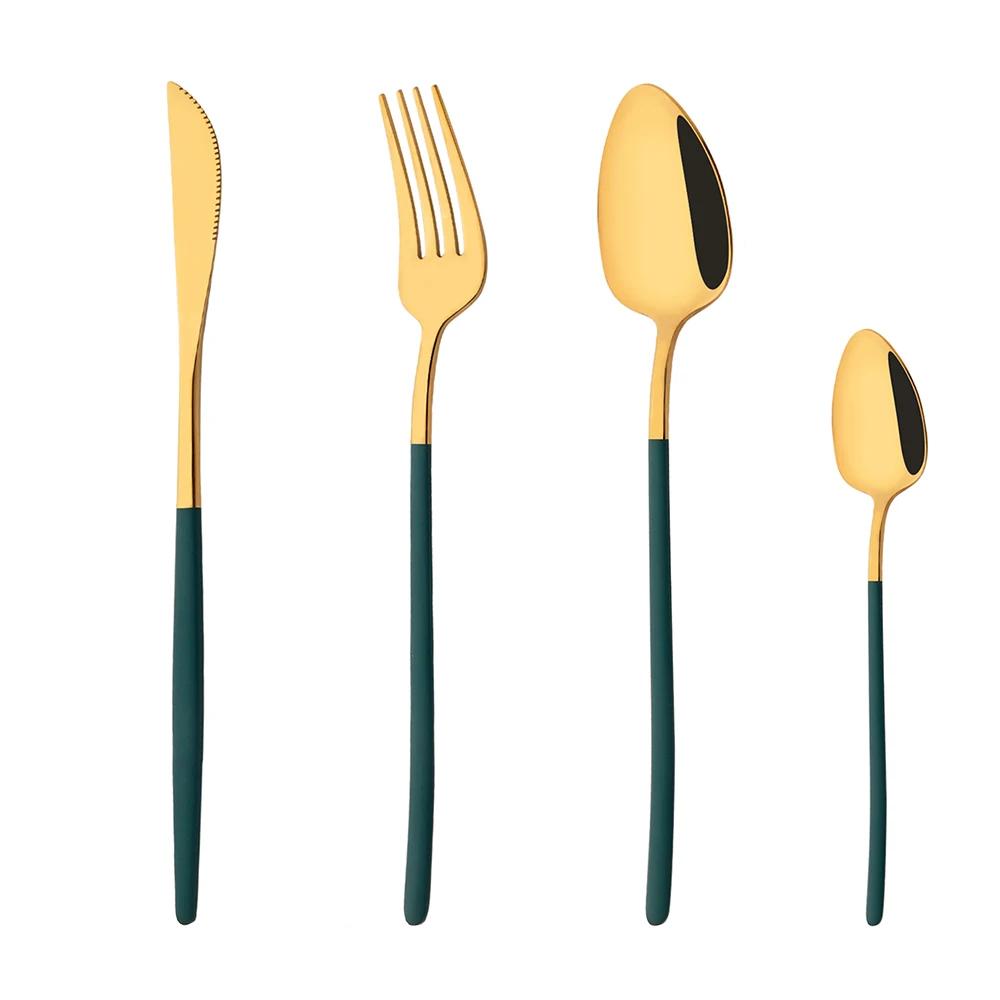 5Pcs White Gold Cutlery Set Stainless Steel Tableware Knife Dessert Fork Spoon Dinnerware Set Kitchen Flatware Silverware