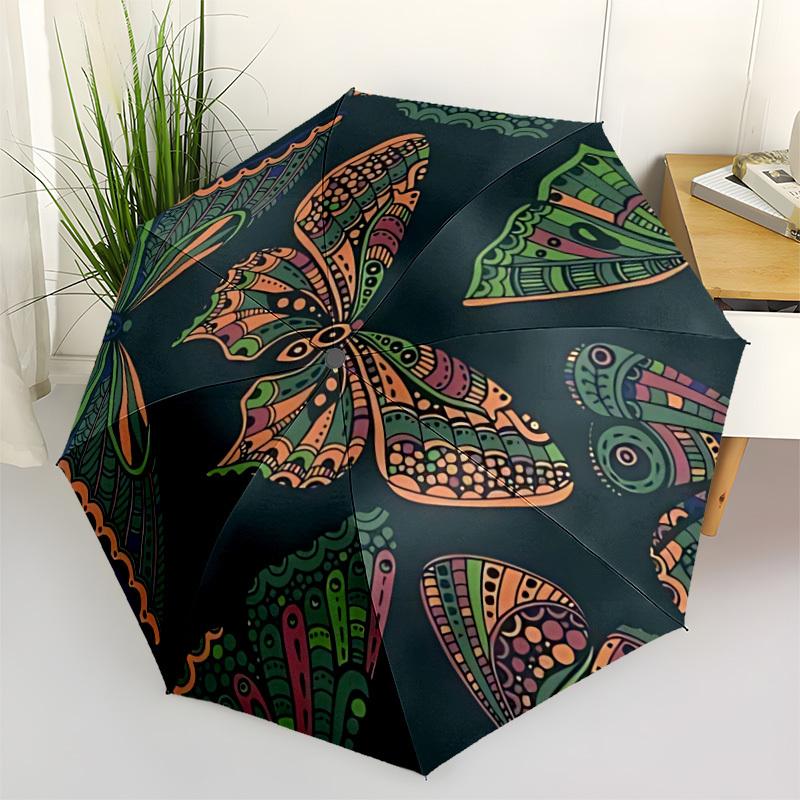 

1pc Butterfly Mandala Automatic Opening/Closing Folding Umbrella with 8 Ribs,Windproof Portable Sunshade Umbrella Holiday gift yy260401057