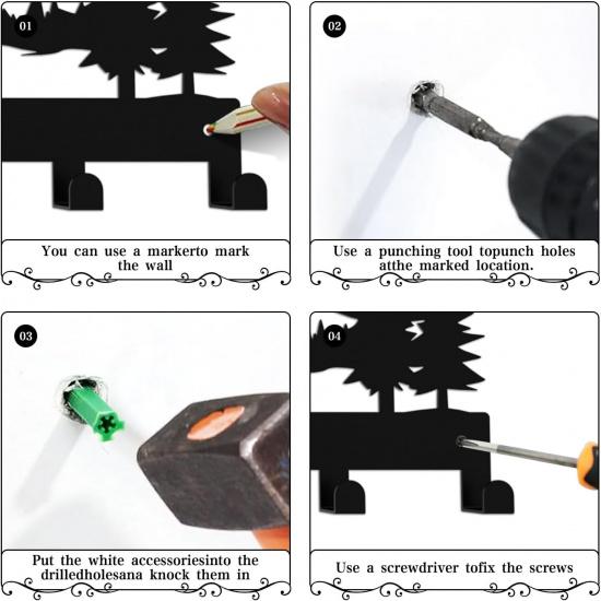 Key Holder Wall Mounted Key Hooks, Black Metal Key Rack Hooks, The Great Grove, Mountain Theme Wall Decoration Hooks, with 7 Hooks, Applicable To