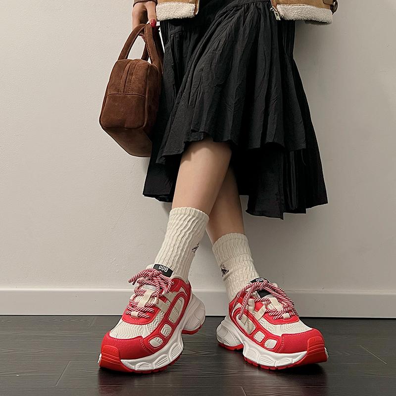 Shoes for Women Lace-Up Breathable Mesh  Spring Shallow Mouth Platform Casual Comfortable Woman's Vulcanize Sneakers