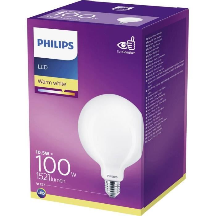 Ampoule LED - PHILIPS - 66514200 - E27 - 10.5 W - Blanc chaud - Globe Ø 12.5 cm