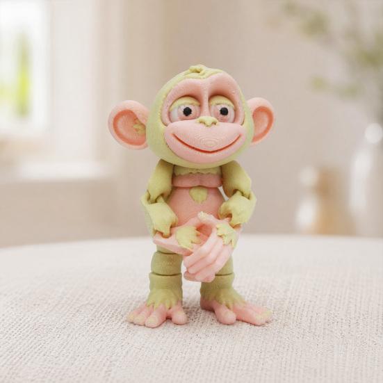 Healing Animal Decorative Figurine 3D Printed Articulated Monkey Figurine, Multi-Color Cartoon Model with Flexible Pose Movable Joints, Stress Relief