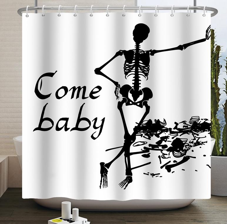 Floral Skull Shower Curtain Mushroom Gothic Halloween Bathroom Decor Curtain Skeleton Butterfly Vintage Artwork Bathtub Curtain