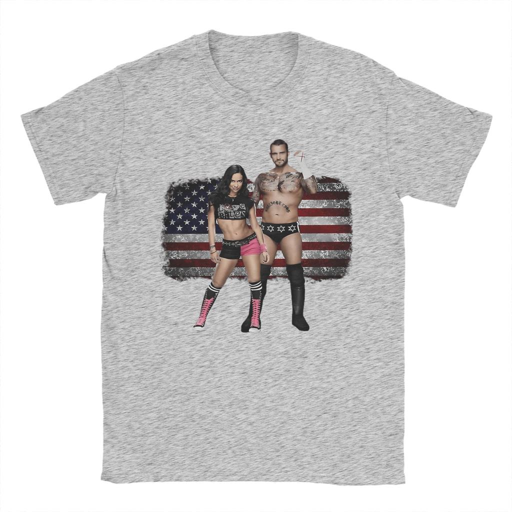 Men's T-Shirts Aj Lee CM Punk Wrestling Humorous Cotton Tees Short Sleeve USA Flag T Shirt O Neck Clothes Printed