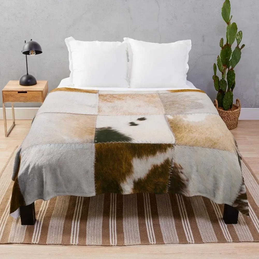 Cowhide Print Flannel Blanket, Cow Fur Print Flannel Throw Blanket Gift for Kids Adults, Soft Fleece Blanket for Couch Sofa Bed