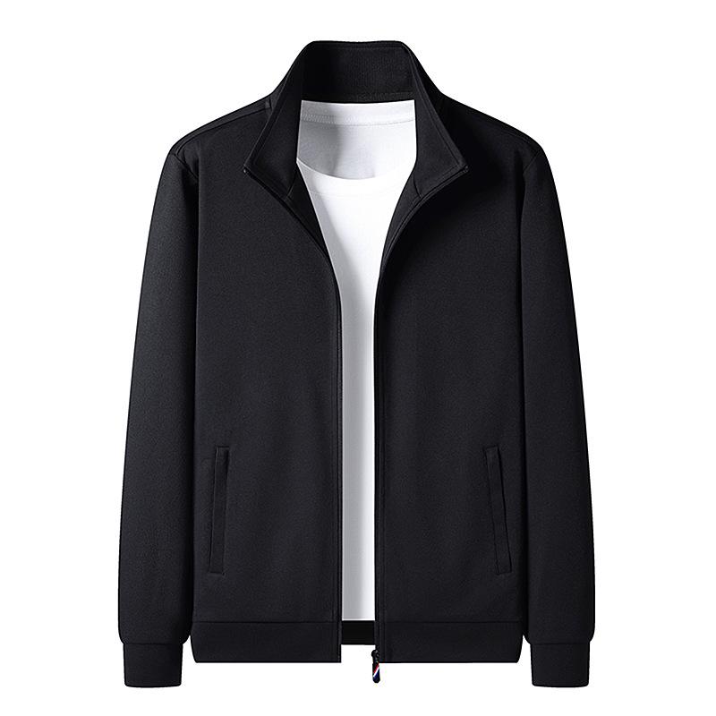 2024 Men's Solid Color Stand Collar Zipper Jacket - Versatile, Fashionable Spring/Autumn Casual Wear for Youth and Dads.