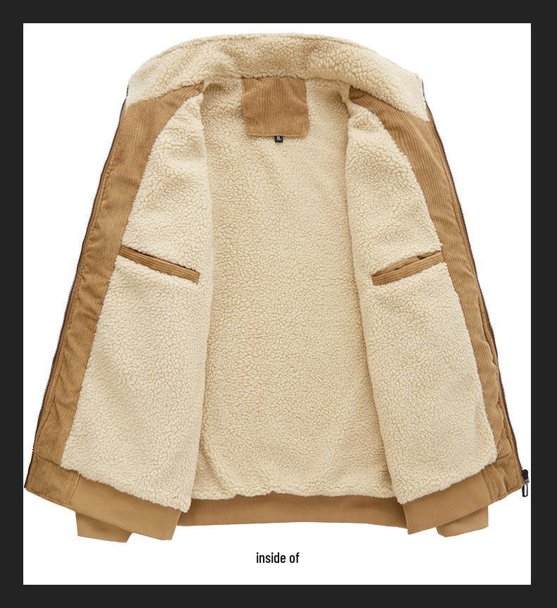 Men's Corduroy Stand Collar Jacket - Winter 2025. Warm Lambswool Lined, Casual Loose Fit Workwear.