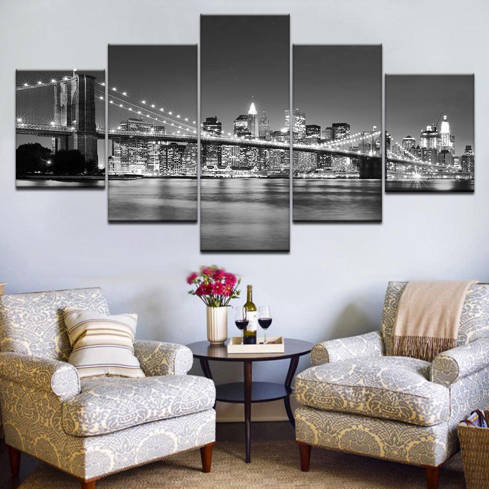 

5 Panel/pieces HD Print The modern city gray wall posters Print On Canvas Art Painting For home living room decoration 20x35 20x45 20x55cm
