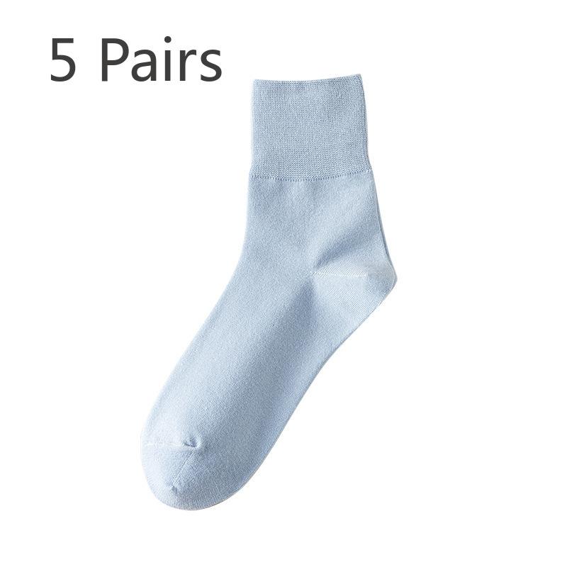5 Pairs of Female Autumn and Winter Pure Color Cotton Sweat Absorbing Deodorizing Stockings