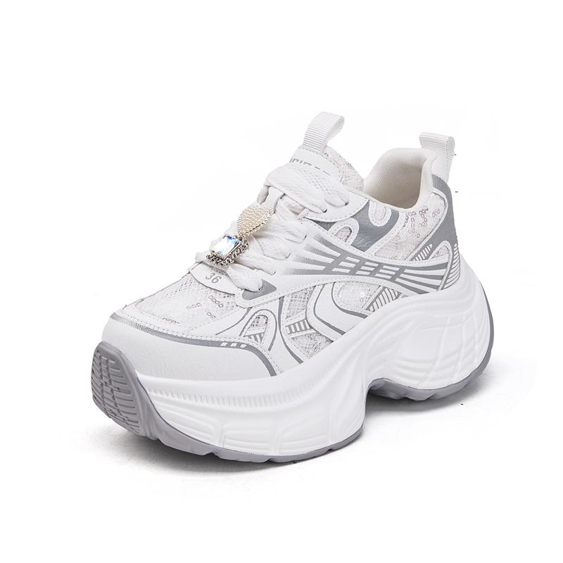 Thick-soled dad shoes women's 2025 spring and summer new versatile hollow mesh breathable inner height increase women's shoes popular genuine