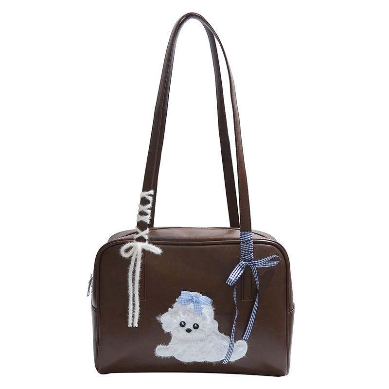 

High-quality new British retro style embroidery large-capacity double shoulder bowling bag women s fashion versatile commuter shoulder bag коричневый