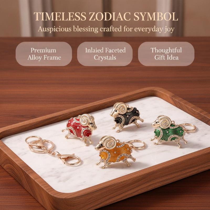 Rhinestone Goat Animal Keychain Red Sparkling Hanging Charm Cute Bag Pendant for Women Birthday Gift Accessory