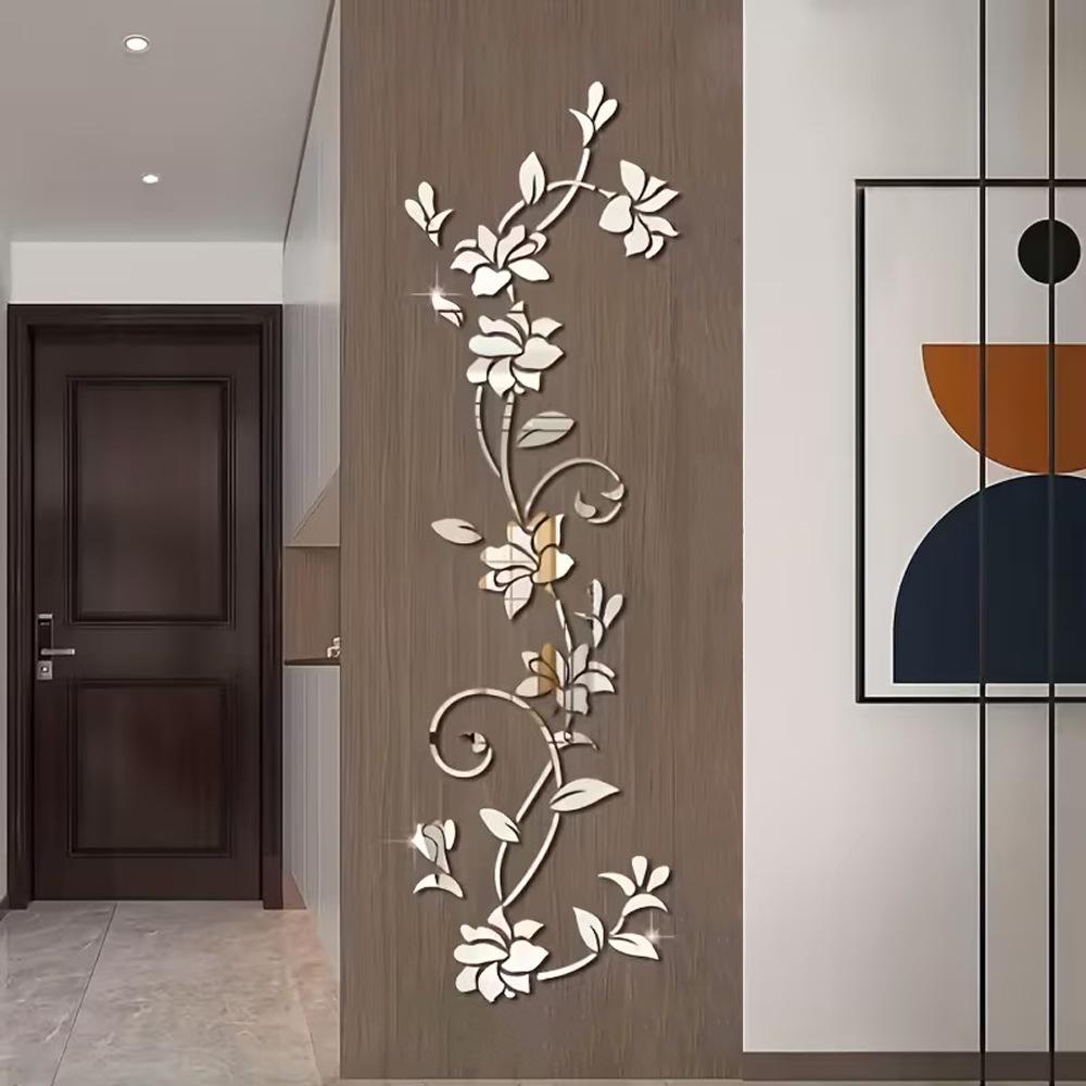 Acrylic Rose Mirror Wall Sticker for Living Room and Bedroom