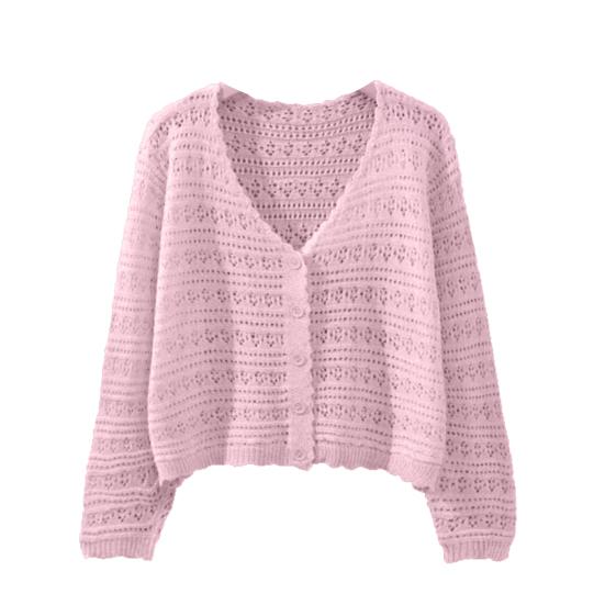 

Women s Beach Vacation Crochet Knit Cover Up Boho Hollow Out Long Sleeve Button Down Top Summer Sun Protection Shirts розовый