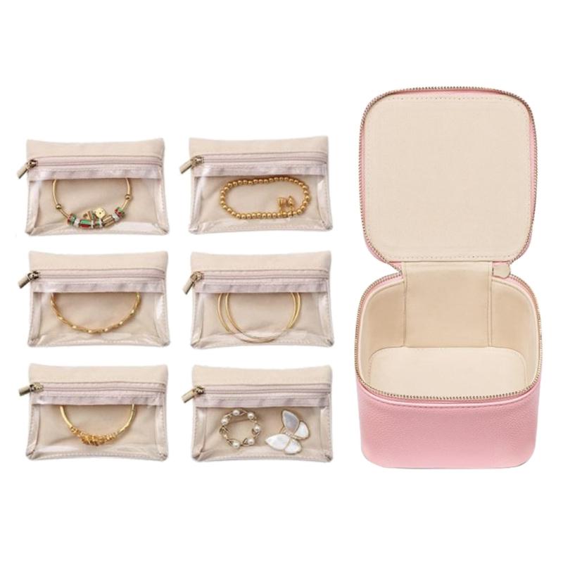 Portable Jewelry Box with 6 Compartments Compact Jewellery Storage Case Jewelry Holder Stylish Valentines Day Gift
