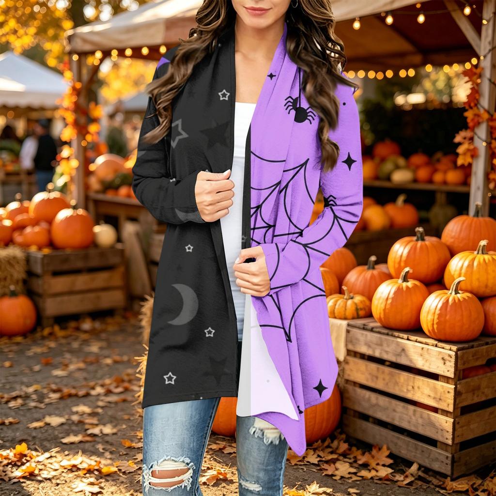 Damen Trendy Halloween-Print Langarm-Strickjacke Pullover für Lässige Herbstmode