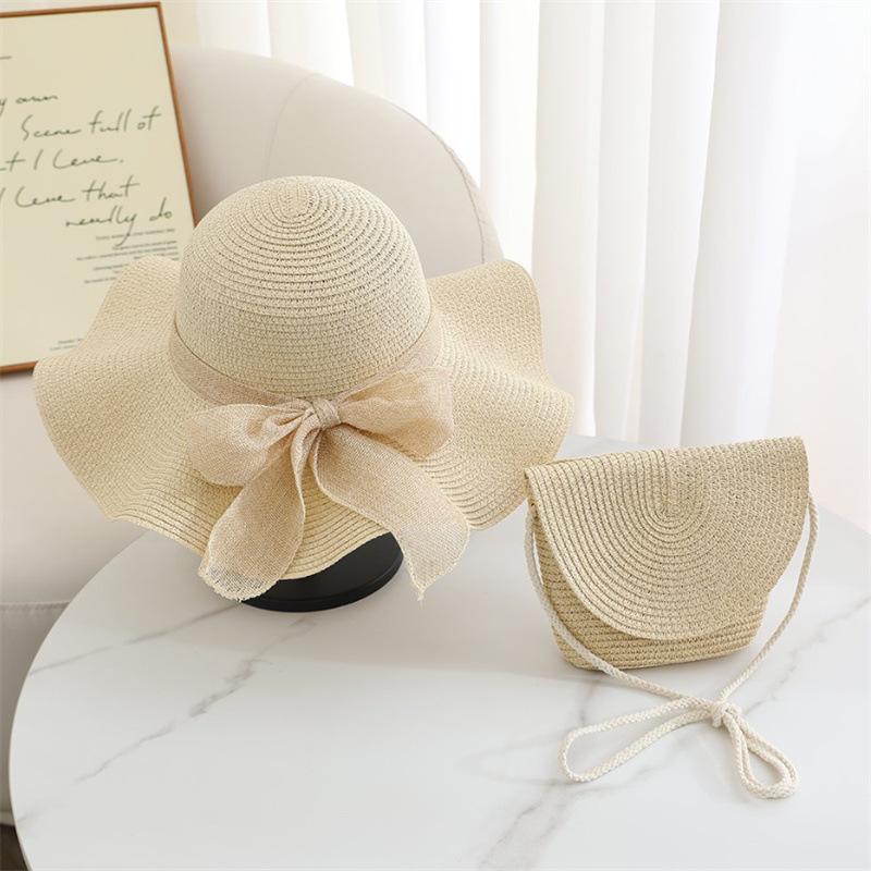 New Fashion 2- -piece Women's Beach Set - Khaki Beige Sun Hat and Woven Bag Lightweight and Breathable Suitable for Spring And