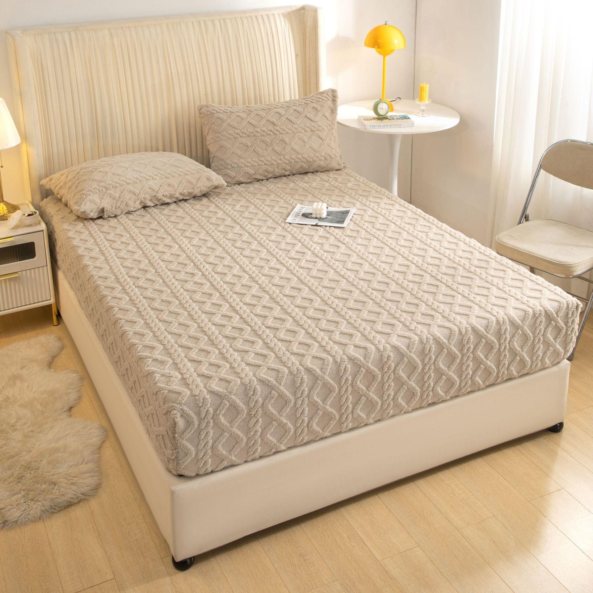 

Flannel Sheets Fashion Solid Color Jacquard Comfortable Soft Elastic Bedspread Thickened Warm Dust Protection Mattress Cover 200*220cm