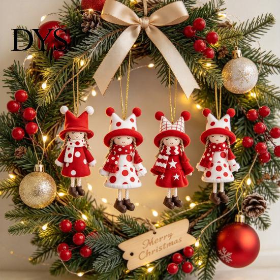 Decorative Hanging Ornaments for Shop Girl Christmas Ornaments, 2D Flat Wooden Red White Rustic Tree Holiday Figure Decoration Tree, Mantel,