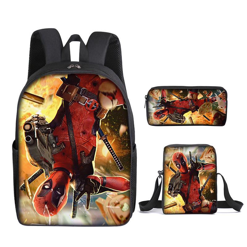 Deadpool 3pcs Student School Bag Backpack Lunch Bags Pencil Case Gifts Kids