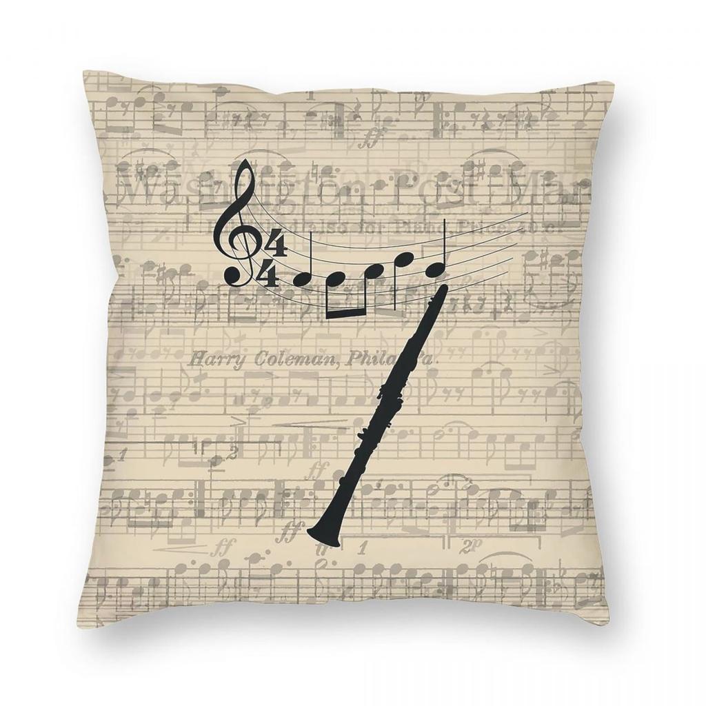 Clarinet Instrument Square Pillowcase Polyester Linen Velvet Pattern Zip Decor Pillow Case Bed Cushion Cover 18"