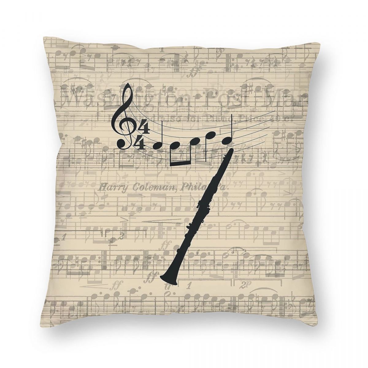 

Clarinet Instrument Square Pillowcase Polyester Linen Velvet Pattern Zip Decor Pillow Case Bed Cushion Cover 18 12x12Inch