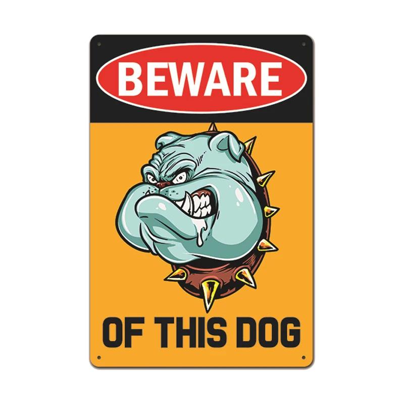 Dog Metal Tin Signs Vintage Poster Beware of Dog Retro Tin Plates Wall Stickers for Garden Family House Door Decoration