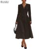 ZANZEA Women Elegant Casual V-neck Long Sleeve Stripe Dress