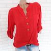 Spring Autumn Cotton Linen Shirts Women Roll Long Sleeve Plus Size Shirt Solid Color Buttons V Collar Pocket Tops