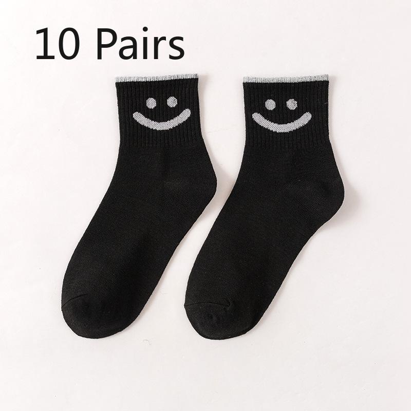 10 Pairs of Ladies Casual Cartoon Cute Smiling Face Cotton Mid Tube Socks