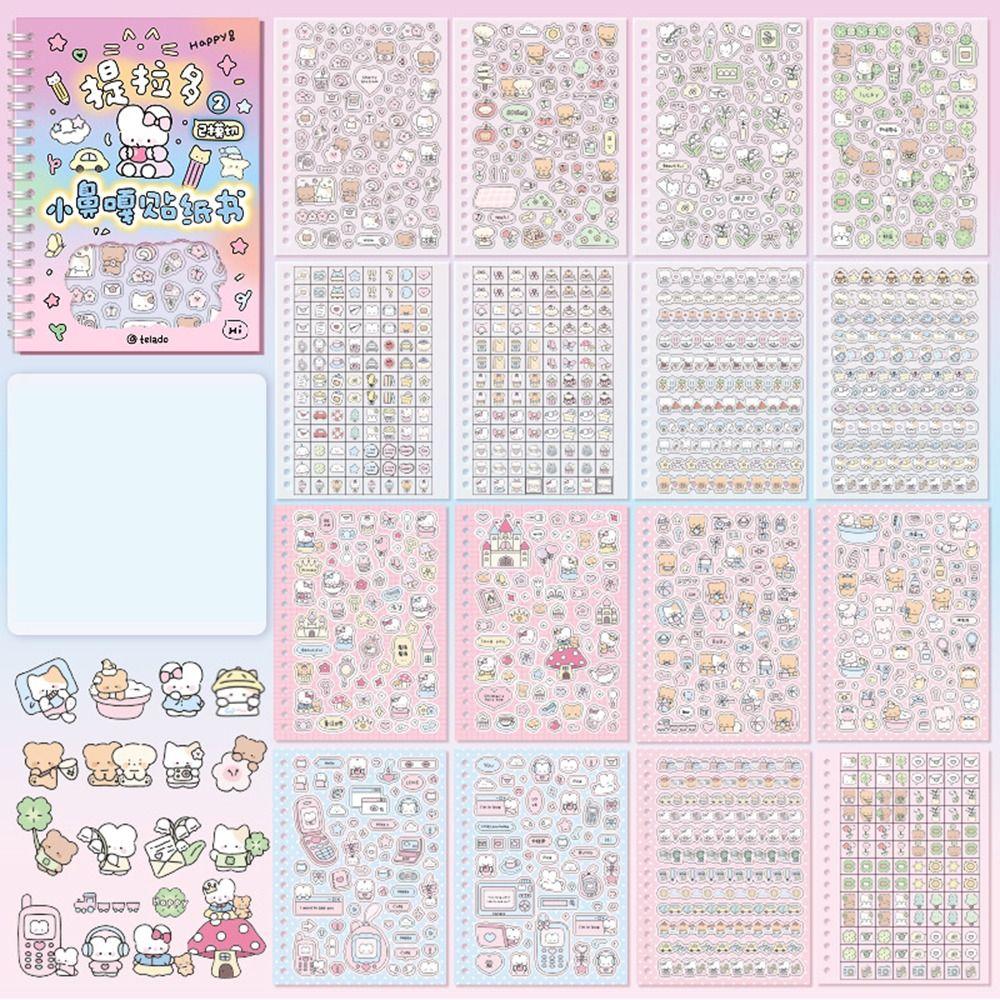 16Sheets Kawaii Kpop Decorative Sticker Book Cartoon PET Washi Paper Journal DIY Material Material Sticker Decoration