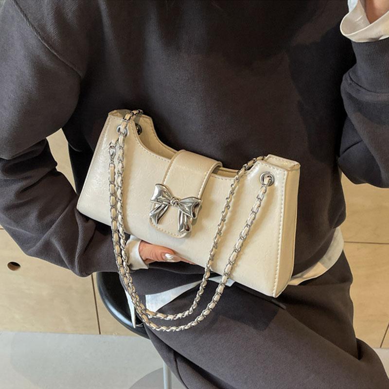 Underarm Bag for Women  New Luxury Texture Bow Square Bags Temperament Versatile Chain One Shoulder Bag Korean Popular